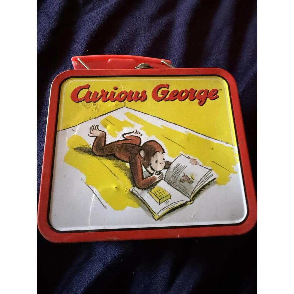 Curious George Mini Lunch Box, Metal, Reading a Book, Universal Studios, 5.5x4.5